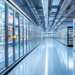Fototapeta premium Commercial refrigeration using renewable energy systems, sustainable cooling technologies, smart temperature control, and clean-energy-driven cold storage