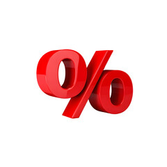 Red percent sign plastic style icons 3d rendering isolated on white background ,PNG file

