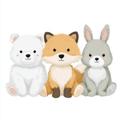 Adorable Cute Animal Friends Including White Bear Fox and Gray Rabbit