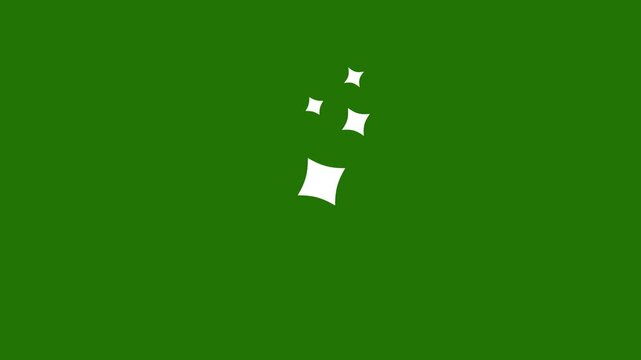 Glimmering twinkling star animation in flat vector cartoon design with white blinking lights, sparkling starburst particles, and glowing shine effect on green background for 4K visual use.