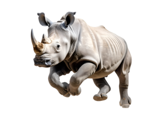 Dynamic Rhino: A powerful rhinoceros charges forward, its formidable horn and robust build conveying raw power and determination. An iconic symbol of the wild.