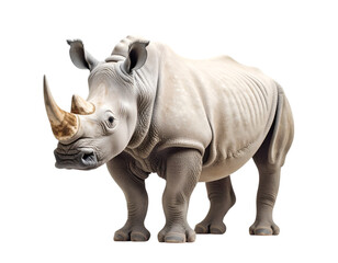 Fototapeta premium Majestic rhinoceros in a striking pose. A detailed, lifelike image that captures the animal's strength and unique features.