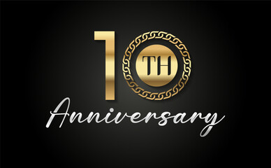 10th anniversary celebration background. with gold numbers and black background, for greeting cards, events