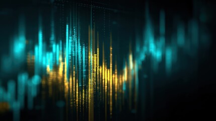 AI unit with golden beam stock chart projection on cool cyan backdrop