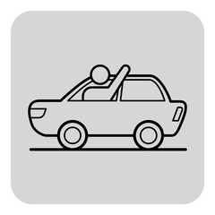 Simple line icon of person waving from inside car. Friendly gesture while driving concept