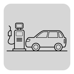 Car positioned next to gas pump ready for refueling. Gas station with display unit for pricing. Daily commutes or long trips concept
