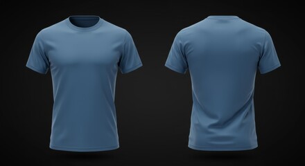 Blue T-Shirt Mockup: Front and Back View - Stylish blue tee shirt, perfect for showcasing designs. Clean, simple, versatile, modern, and comfortable