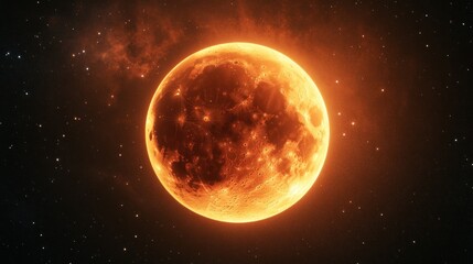 The celestial body is radiating warmth among the distant stars