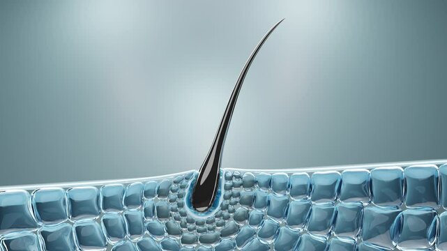 Hair care, Animation Nourish hair action of shampoo or serum. Concept Repair damaged hair. 3d rendering.	
