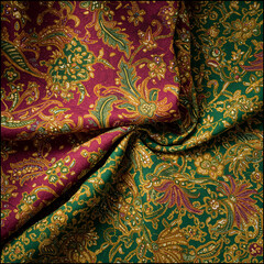 traditional Malay batik pattern on winkled fabric