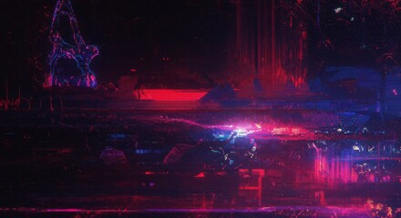 Obraz premium Abstract Red Blue Landscape AB56BE - A vibrant art piece depicting a surreal landscape with red and blue hues, symbolizing technology, energy, dreams, mystery, and the future