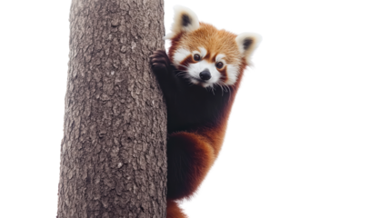 Adorable red panda climbing tree Transparent background, PNG