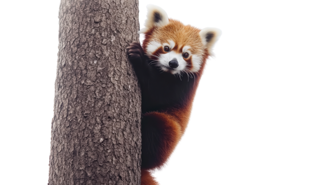 Adorable red panda climbing tree Transparent background, PNG