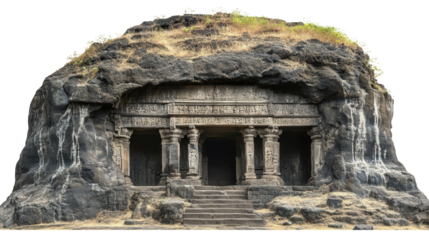 Ancient Buddhist cave from Ajanta Transparent background, PNG
