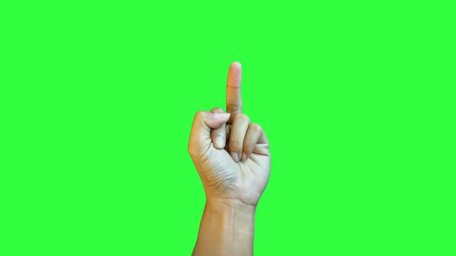 Hands making an offensive middle finger gesture against a green screen background. The pose is often used to express anger, defiance, or disrespect.
