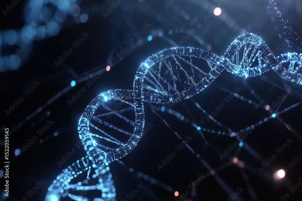 Leinwandbilder network of connections highlighting data processing and dna structures in a digital environment, net