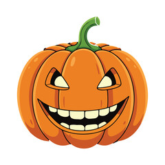 Cartoon Halloween Pumpkin with Evil Smile – Vector Illustration