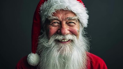 Portrait of a smiling senior man wearing a Santa Claus hat during the festive season, showcasing joy and warmth with a cheerful expression - Powered by Adobe