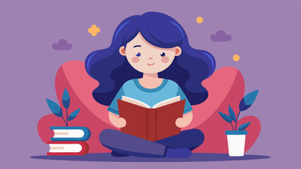 Young Girl Reading a Book – Flat Vector Illustration

