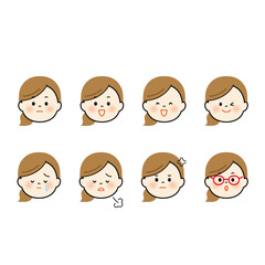 女性の顔のかわいいイラストセット2