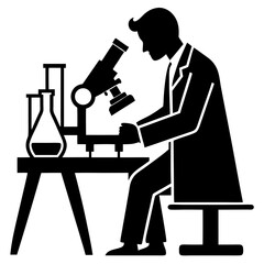 Scientist Using Microscope Silhouette Vector on White Background