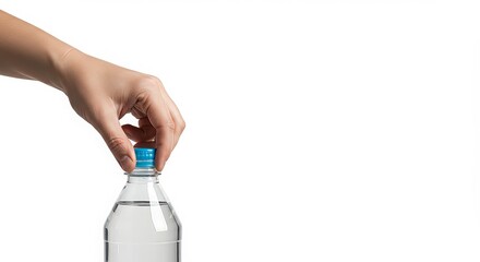 a hand that unscrews the cap of a mineral water bottle