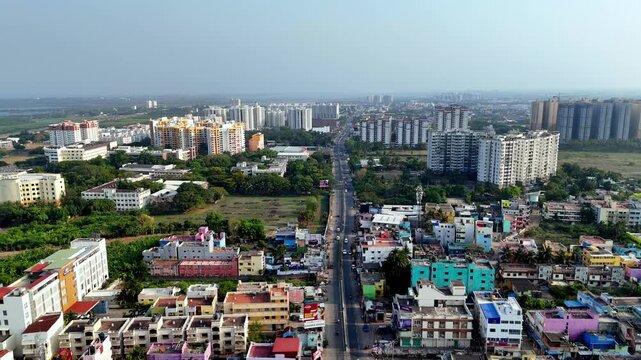 Aerial video of Chennai City near to OMR.