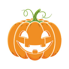 Cartoon Halloween Pumpkin with Evil Smile – Vector Illustration
