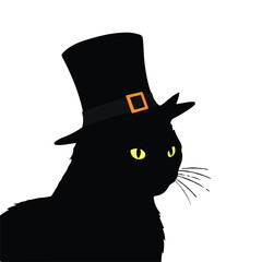 Black Cat Silhouette with Top Hat for Halloween Design