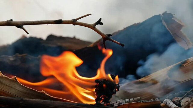 time-lapse video of a fire starting from a small spark and growing into a roaring blaze, emphasizing its transformation and impact