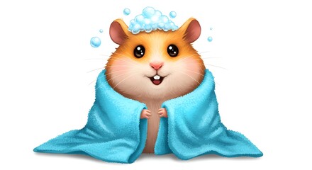 hamster wrapped in a towel after bath
