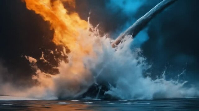 Dynamic Clash Between Fire And Water, Creating A Visually Striking Contrast Of Elements And Powers. 4k Video