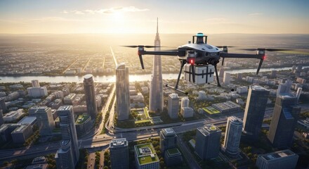 Fototapeta premium Drone Delivery System Revolutionizing Urban Logistics with Aerial Transportation