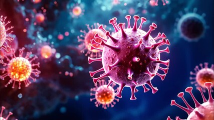 3D rendering of virus particles floating in microscopic space - Powered by Adobe