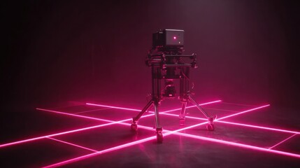 Photogrammetry robot aligning laser grid on magenta background