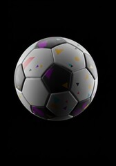 Fototapeta premium Colorful Soccer Ball Design - A vibrant soccer ball with a geometric pattern against a black background. Perfect for sports, design, and activity themes