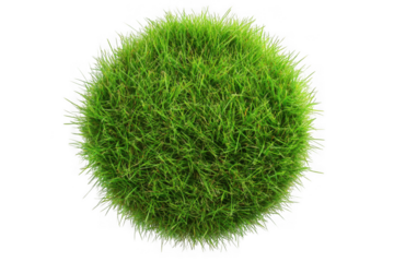 Green grass ball texture, lawn sphere, turf orb, nature element, garden decor, landscaping material, isolated on transparent background