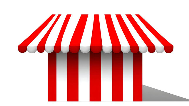 A vibrant market stall with a striped canopy stands ready, evoking a sense of anticipation and charm.