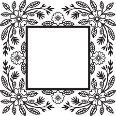Intricate Square Floral Frame with Blooming Flowers and Leafy Branches – Elegant Botanical Border Vector Design