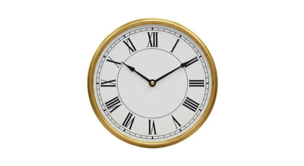 Oval gold frame wall clock isolated on transparent background