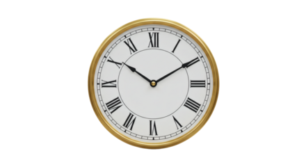 Oval gold frame wall clock isolated on transparent background