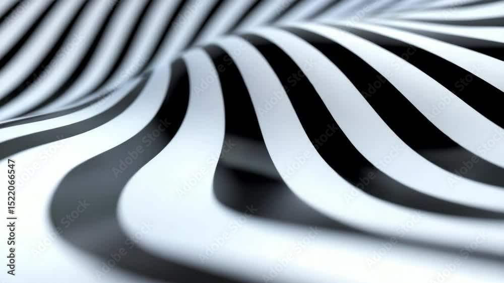 Poster abstract black and white waves: a captivating 3d rendering showcases elegant, undulating waves of al