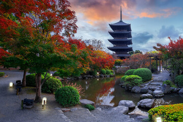 Toji Temple in Kyoto, Japan with beautiful garden and autumn foliage