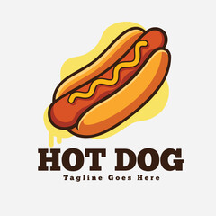 Hot Dog Logo with Mustard Vector Illustration