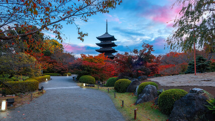 Toji Temple in Kyoto, Japan with beautiful garden and autumn foliage
