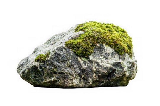 Mossy boulder rock stone nature outdoor geology terrain mountain element isolated object png image stock photography isolated on transparent background