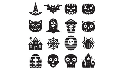 Halloween line icon set. Group of object. Ghost, horror, celebration, moon, witch, pumpkin.