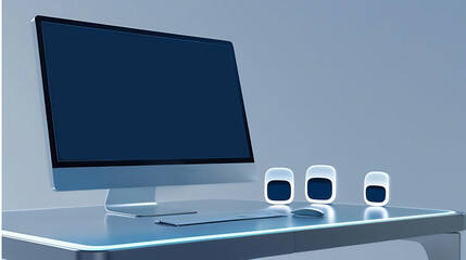 computer monitor with blue screen isolated