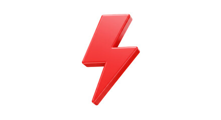Red lightning bolt 3d icon isolated on transparent background