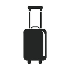 Black travel suitcase with red handle, an isolated object perfect for your next business trip or vacation journey silhouette vector icon on white background